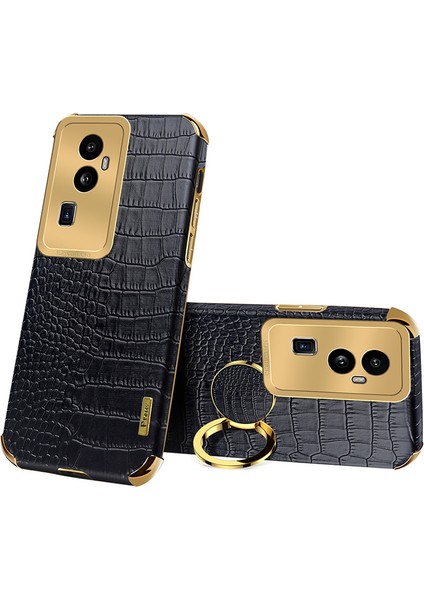 Oppo RENO10 Pro+ 5g Timsah Doku Yüzüğü Kickstand Telefon Kılıfı Elektrokaplanmış Deri+ Tpu Kapak (Yurt Dışından)