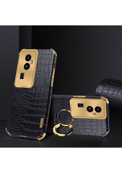 Oppo RENO10 Pro+ 5g Timsah Doku Yüzüğü Kickstand Telefon Kılıfı Elektrokaplanmış Deri+ Tpu Kapak (Yurt Dışından) fiyatları