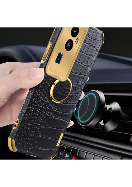 Oppo RENO10 Pro+ 5g Timsah Doku Yüzüğü Kickstand Telefon Kılıfı Elektrokaplanmış Deri+ Tpu Kapak (Yurt Dışından) indirimleri