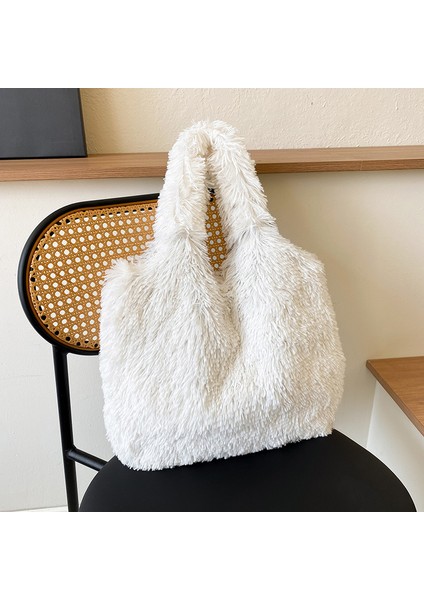 Sonbahar ve Kış Büyük Kapasiteli Tote Kadın Moda Peluş Taşınabilir Omuz Çok Yönlü Tüylü Çantası (Yurt Dışından)