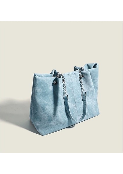 Niş Tasarım Öğrencisi Büyük Kapasiteli Tote Kadın Üst Düzey Denim Desen Zincir Omuz Çantası (Yurt Dışından)