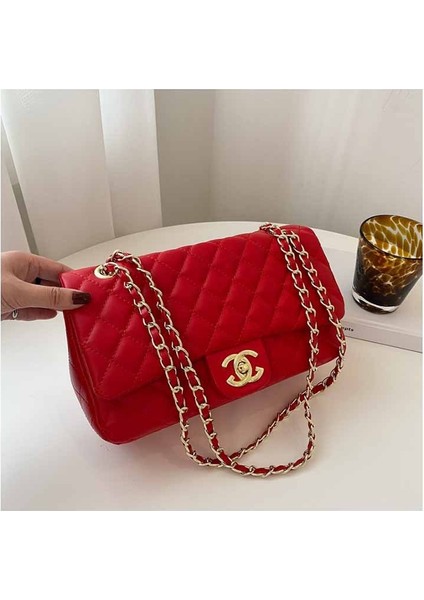 Kadın Basit ve Şık Eşkenar Dörtgen Tarzı Küçük Kokulu Omuz Crossbody Küçük Kare Çantası (Yurt Dışından)