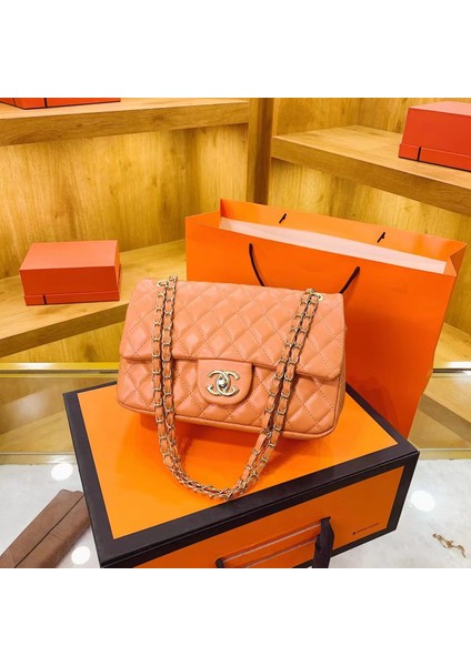 Kadın Basit ve Şık Eşkenar Dörtgen Tarzı Küçük Kokulu Omuz Crossbody Küçük Kare Çantası (Yurt Dışından)