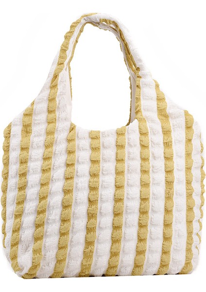 Pilili Waffle Omuz Kabarcık Ekose Tote Şık Büyük Kapasiteli Alışveriş Çantası (Yurt Dışından)