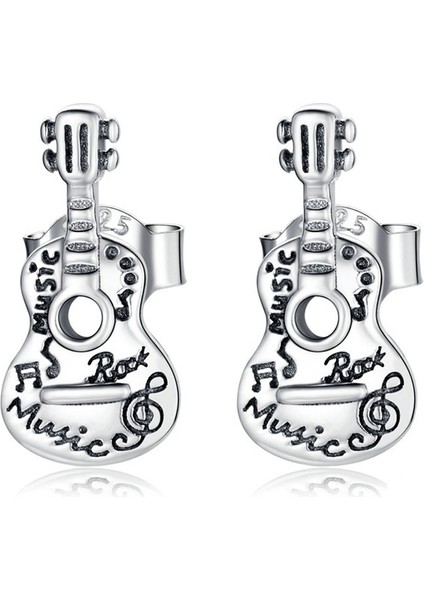 S925 Gümüş Retro Gitar Küpe, Avrupa ve Amerika Trendi Ingiliz Işlemeli Küpe (Yurt Dışından) fiyatları