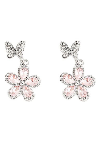 Pembe Zirkon Çiçek Küpe (Yurt Dışından)