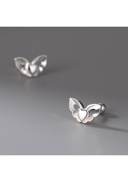 S999 Gümüş Kalp Kanat Küpe, Sade ve Çok Yönlü (Yurt Dışından)