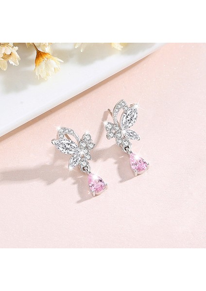 S925 Gümüş Kelebek Küpe, Pembe Zirkon Küpe (Yurt Dışından) fiyatları