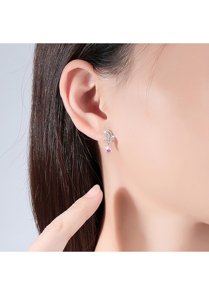 S925 Gümüş Kelebek Küpe, Pembe Zirkon Küpe (Yurt Dışından) modelleri