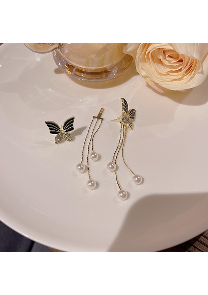 Siyah Kelebek Uzun Püskül Küpe, Şık ve Çok Yönlü (Yurt Dışından)