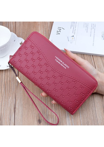Kadın Uzun Çift Sıralı Fermuarlı Cep Telefonu Büyük Kapasiteli Çift Katmanlı Debriyaj Cüzdan (Yurt Dışından)