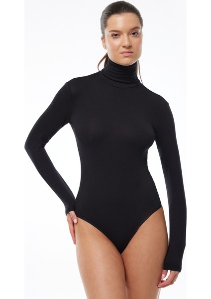 Kadın Siyah Tam Balıkçı Yaka Kancalı Modal Body 136