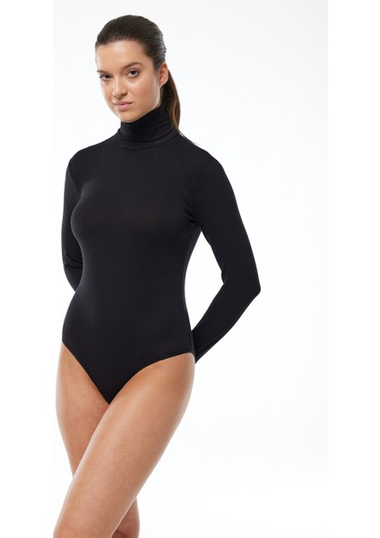 Kadın Siyah Tam Balıkçı Yaka Kancalı Modal Body 136 fiyatları