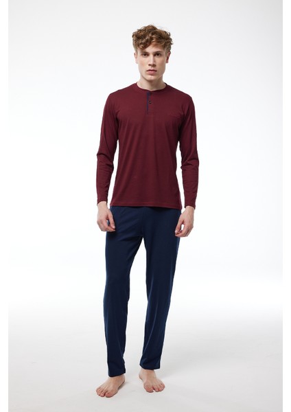 Erkek Bordo Düğmeli Yaka Uzun Kollu Kışlık Pijama Takımı 6010 fiyatları