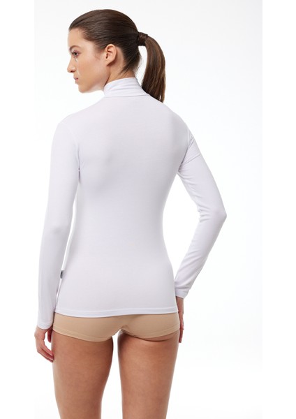 Kadın Beyaz Uzun Kollu Yarım Balıkçı Yaka Modal Body 180