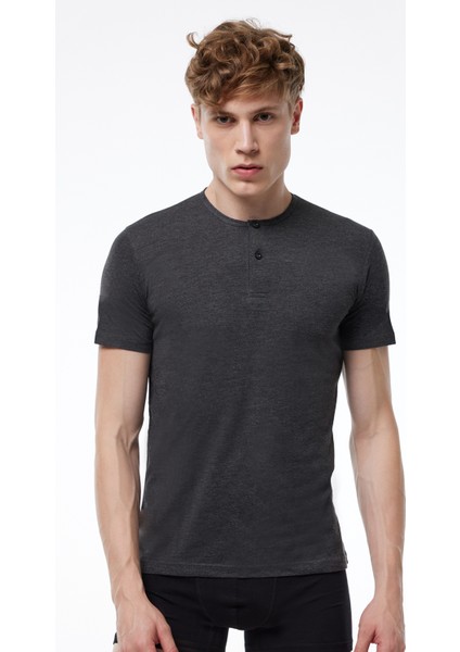 Erkek Füme Düğmeli Yaka İnce Modal Yaz Serinliği Tshirt 083