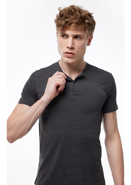 Erkek Füme Düğmeli Yaka İnce Modal Yaz Serinliği Tshirt 083 modelleri
