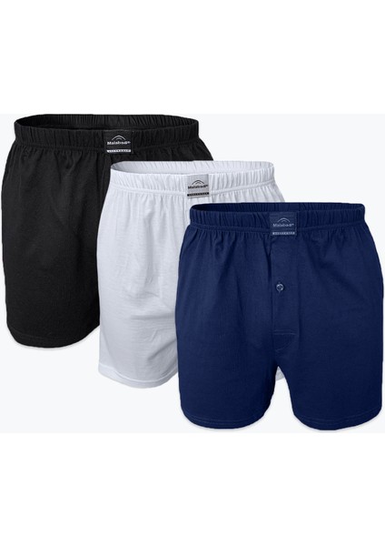 Erkek Beyaz Lacivert Siyah 3 Lü Geniş Kalıp %100 Pamuk Boxer 3M90024