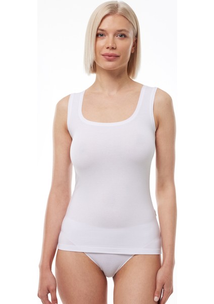Kadın Beyaz Kare Yaka Kalın Askılı Modal Body 1037