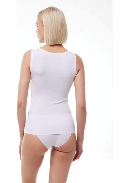 Kadın Beyaz Kare Yaka Kalın Askılı Modal Body 1037