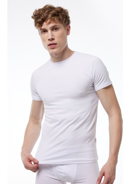 Erkek Beyaz Yuvarlak Yaka Kısa Kol Modal Body 030