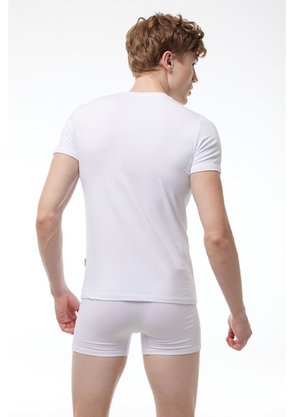 Erkek Beyaz Yuvarlak Yaka Kısa Kol Modal Body 030 modelleri
