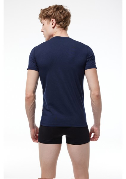 Erkek Lacivert Yuvarlak Yaka Kısa Kol Modal Body 030