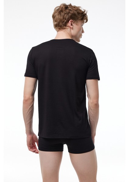 Erkek Siyah Düğmeli Yaka İnce Modal Yaz Serinliği Tshirt 083 fırsatları