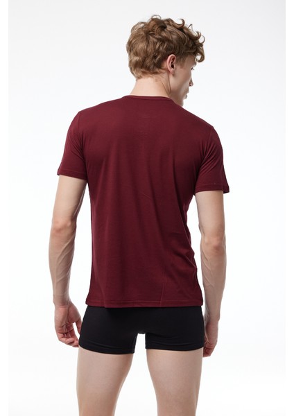 Erkek Bordo Düğmeli Yaka İnce Modal Yaz Serinliği Tshirt 083 modelleri