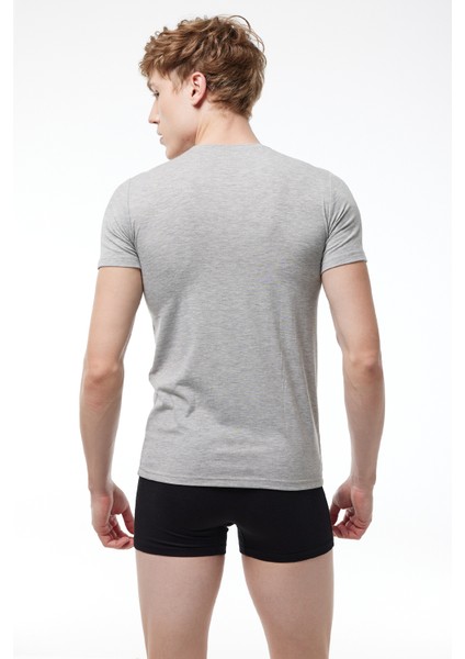 Erkek Gri Yuvarlak Yaka Kısa Kol Modal Body 030