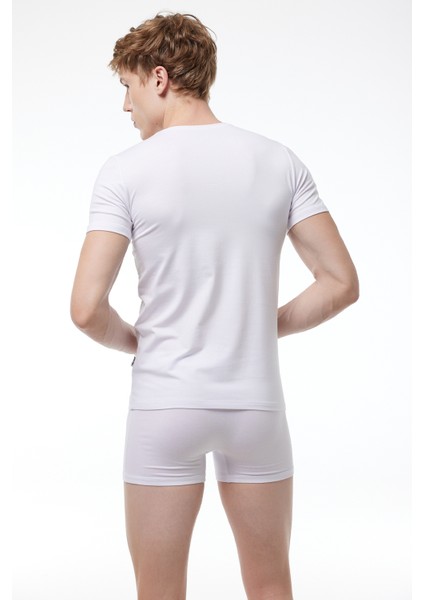 Erkek Beyaz V Yaka Kısa Kollu Modal Body 032