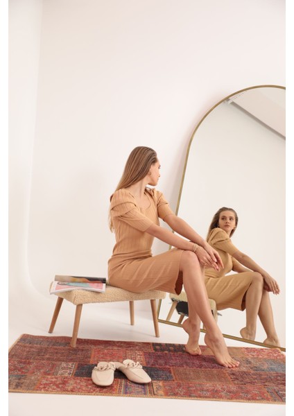 Triko Kumaş Karpuz Kol Kadın Elbise-Bisküvi fiyatları