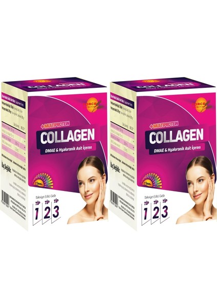 Powder Collagen 2x300 Gr Type 1-2-3 Dmae Hyarunonic Acid Toz Kolajen Tip 1-2-3