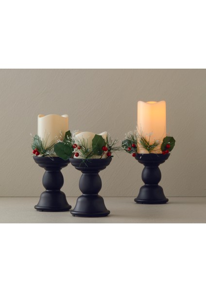 Yılbaşı Candlestick Ledli Mum 9,7 x 9,7 x 19,5 cm Siyah fırsatları