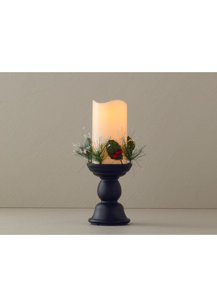 Yılbaşı Candlestick Ledli Mum 9,7 x 9,7 x 26,5 cm Siyah