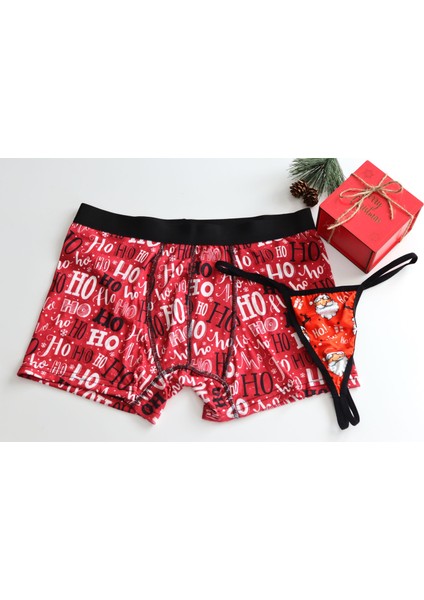 Yılbaşı Temalı Özel Kutuda 2'li Kadın Tanga - Erkek Boxer