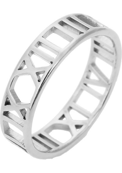 6 Mm. Çelik Gri Roma Rakam Bayan Yüzük EU32BY