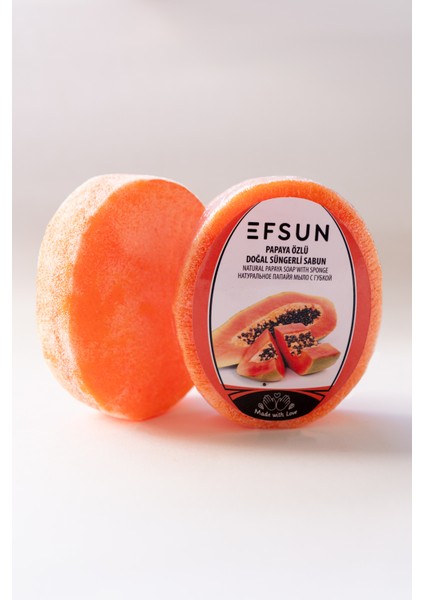 Doğal Süngerli Papaya Özlü Sabun, Papaya Sabunu, Süngerli Banyo Sabunu 135 Gr.