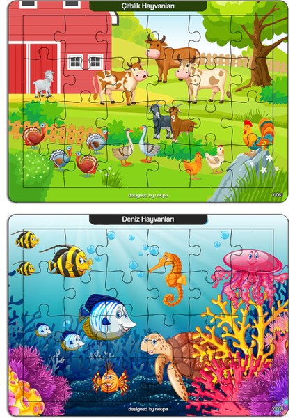 Notpa Çocuklar Için Eğitici ve Öğretici Ahşap Renkli Puzzle 4lü Set 3