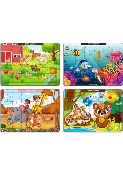 Notpa Çocuklar Için Eğitici ve Öğretici Ahşap Renkli Puzzle 4lü Set 3