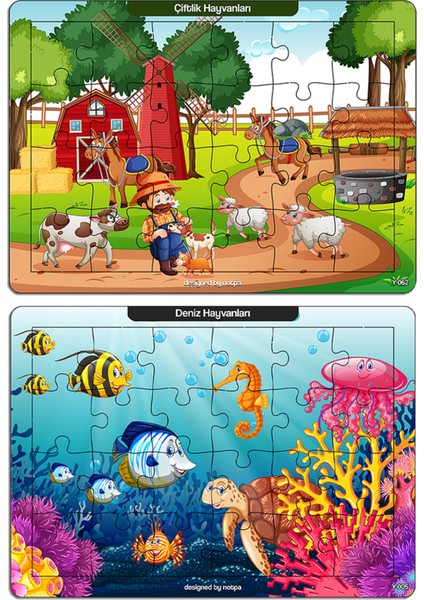 Notpa Çocuklar Için Eğitici ve Öğretici Ahşap 24 Parça Renkli Puzzle 4lü Set 11