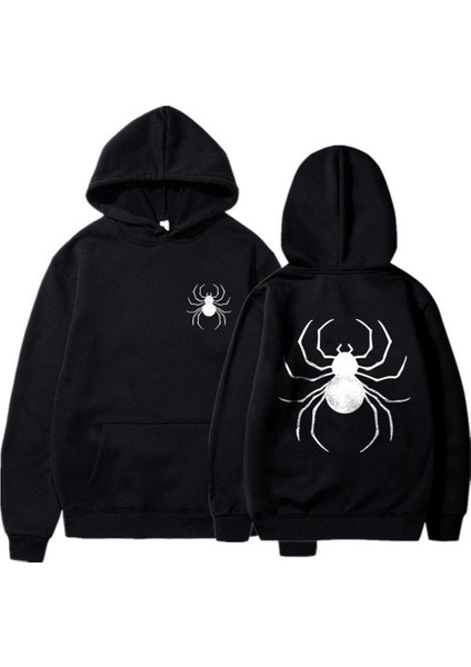 Dangerous Spider Ön-Arka Baskılı Siyah Unisex Oversize Kapüşonlu Sweatshirt