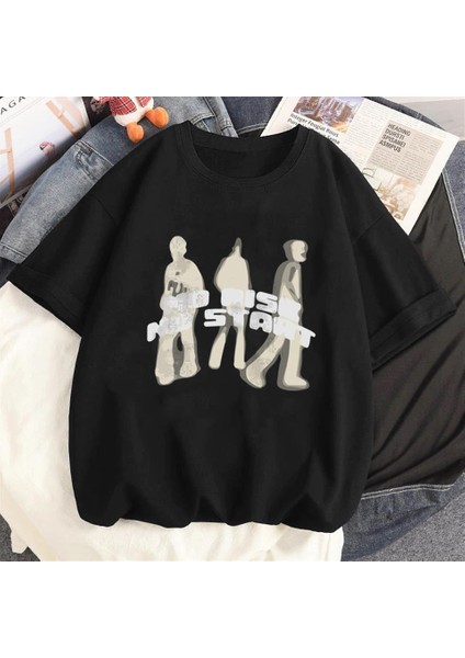 No Rise No Start Baskılı Siyah Unisex Oversize T-Shirt