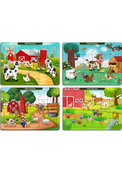Notpa Çocuklar Için Eğitici ve Öğretici Ahşap 24 Parça Renkli Puzzle Sevimli Hayvanlar 4lü Set 16