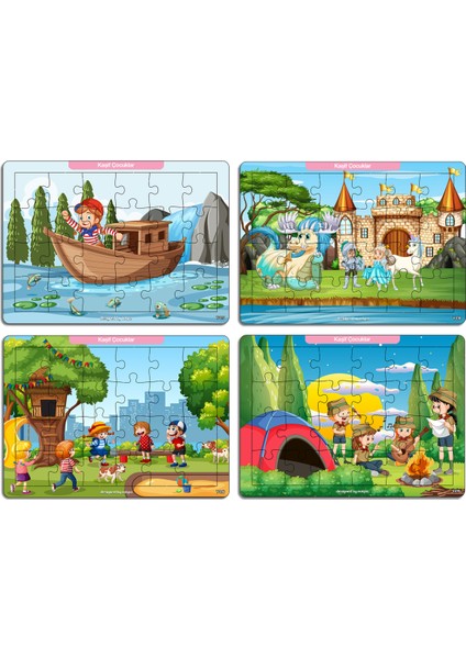 Notpa Çocuklar Için Eğitici ve Öğretici Ahşap 24 Parça Renkli Puzzle Kaşif Çocuklar 4lü Set 15