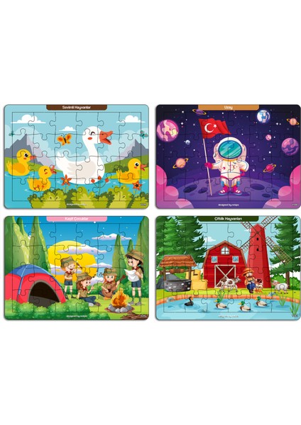 Notpa Çocuklar Için Eğitici ve Öğretici Ahşap Renkli Puzzle 4lü Set 8