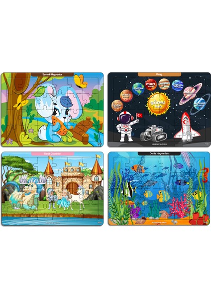 Notpa Çocuklar Için Eğitici ve Öğretici Ahşap 24 Parça Renkli Puzzle 4lü Set 12