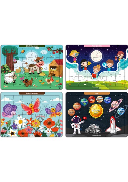 Notpa Çocuklar Için Eğitici ve Öğretici Ahşap Renkli Puzzle 4lü Set 6