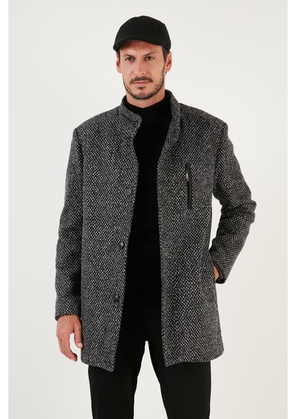 Düğmeli Dik Yaka Kırçıllı Slim Fit Kaşe Kaban Erkek Kaban 5841016 modelleri