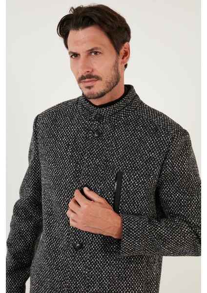 Düğmeli Dik Yaka Kırçıllı Slim Fit Kaşe Kaban Erkek Kaban 5841016 fırsatları